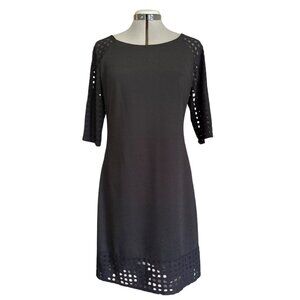 Luxology Black Midi Dress With Sheer Sleeves & Hem Size M Classy Party Wear